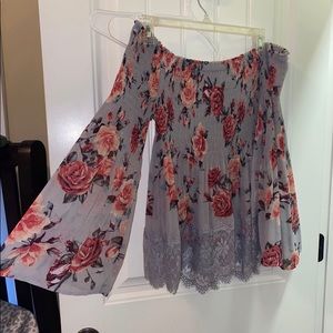 Lavender/Floral off the shoulder blouse with flared sleeves